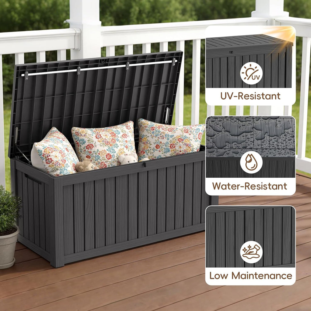LubanNese 150 Gallon Outdoor Deck Box, Lockable Waterproof Storage Container, Resin Weatherproof Box for Patio Garden Pool Toys Tools Cushions, Black