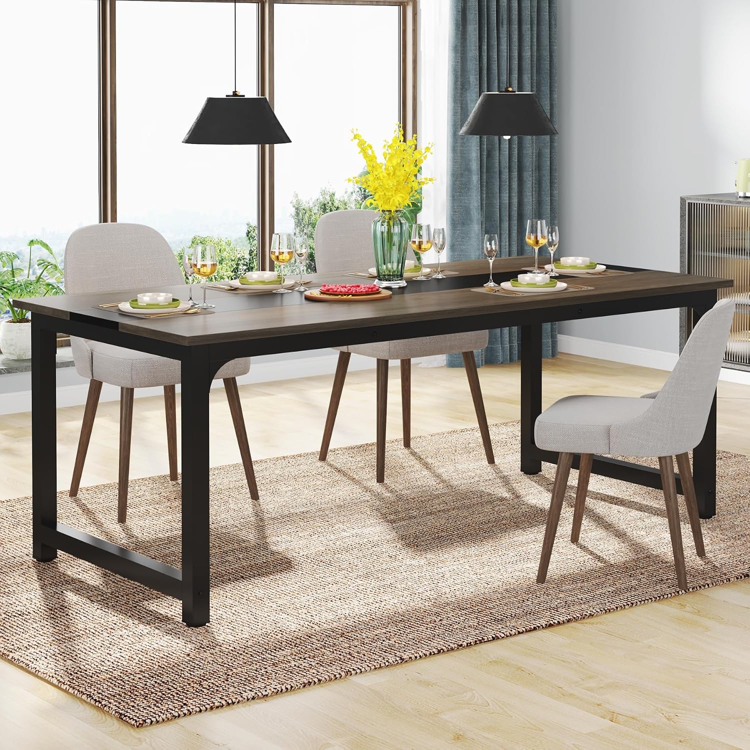 Tribesigns Modern Computer Desk, 70.8 x 31.5 inch Large Office Desk Computer Table Study Writing Desk Workstation for Home Office, Grey/Black