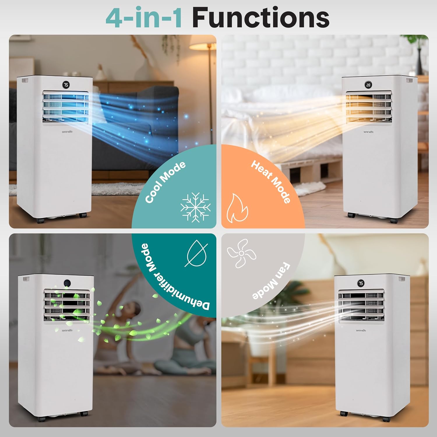 SereneLife 10,000 BTU Portable Air Conditioner and Heater, Small AC with Dehumidifier and Fan, Mini AC Unit with 450 Sq. Ft. Coverage, Includes Remote Control and Window Mount Kit