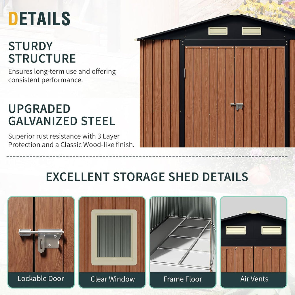 Florise Storage Shed, Large Outdoor Shed with Floor Base, Window, Lockable Doors, Outside Metal Steel Shed for Garden, Backyard, Lawn, Patio Utility, Tool Storage (8x10 FT/Base)