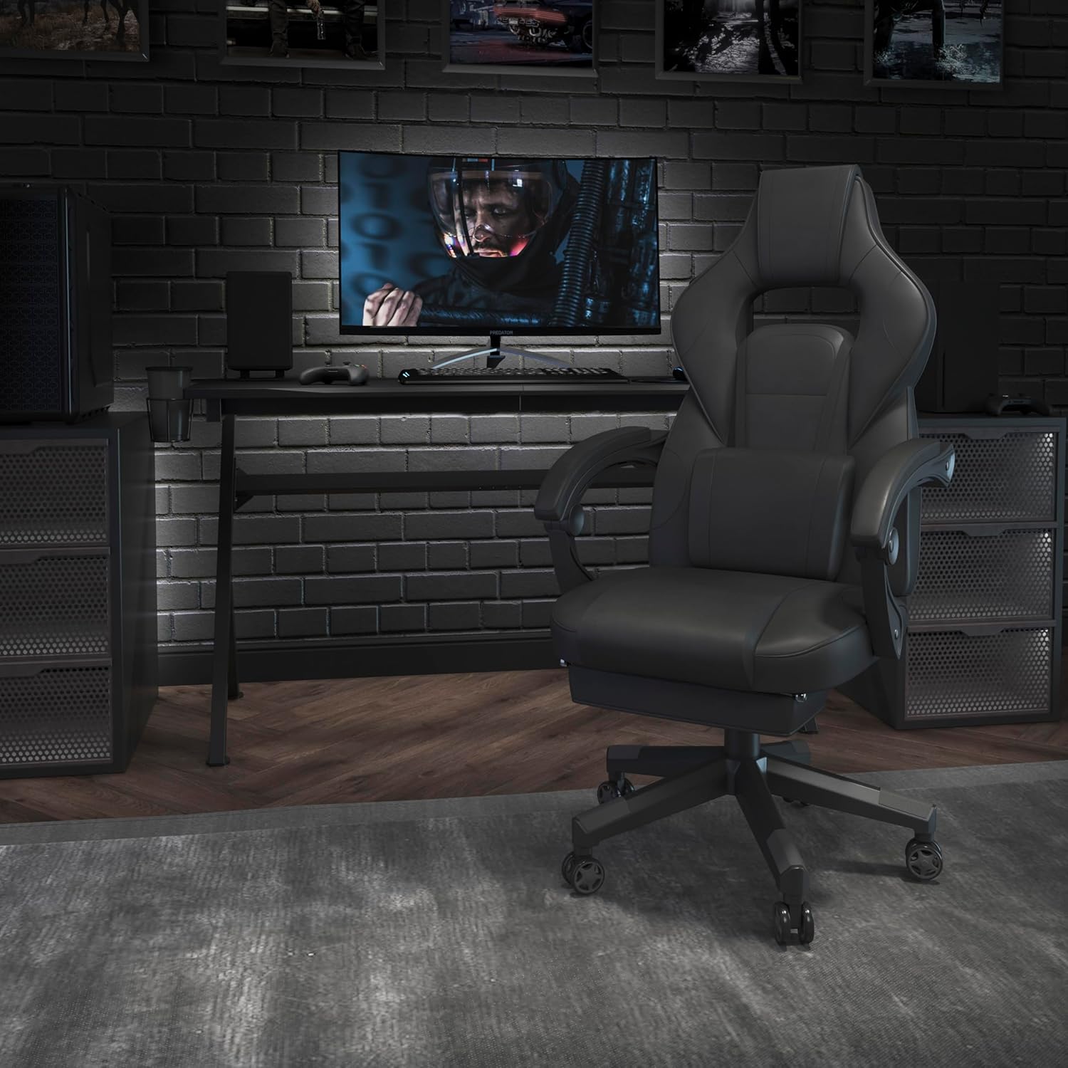 Flash Furniture X40 Gaming Chair Racing Ergonomic Computer Chair with Fully Reclining Back/Arms, Slide-Out Footrest, Massaging Lumbar - Black