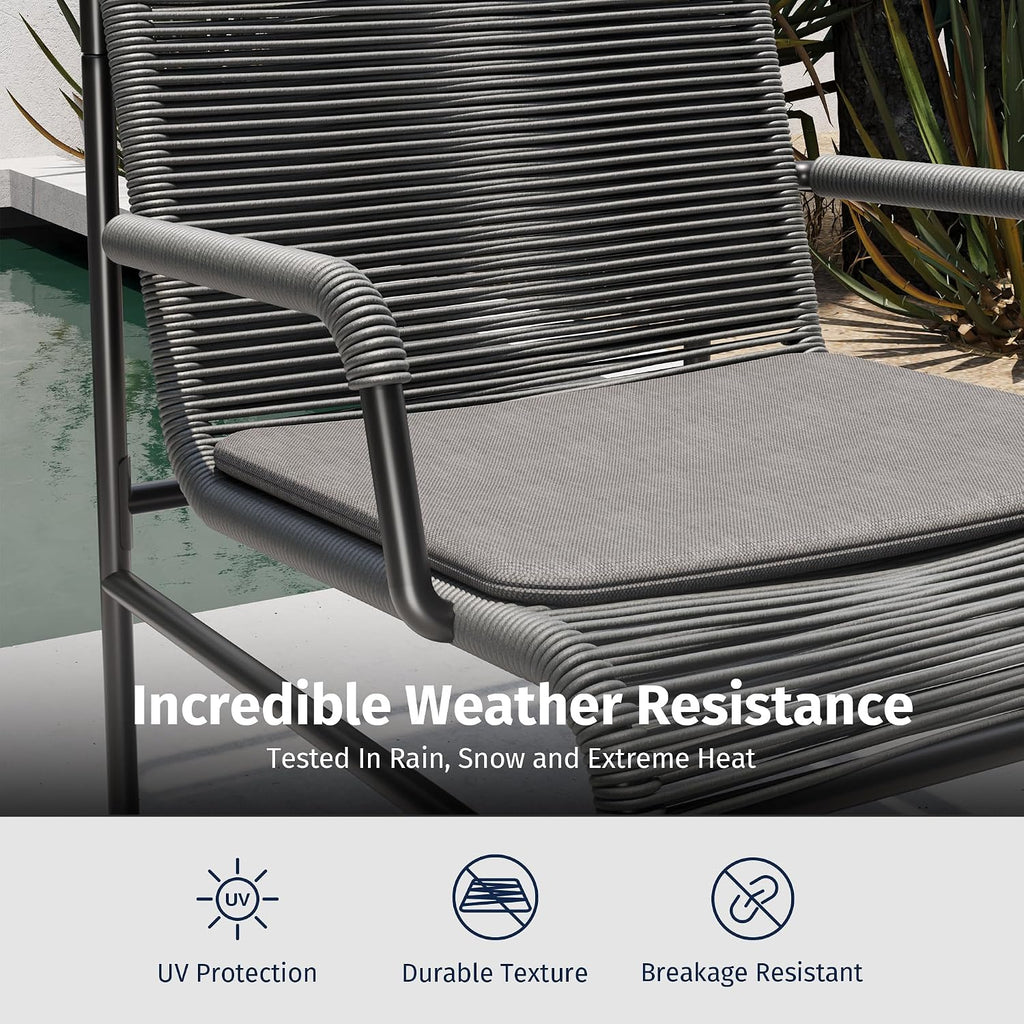East Oak 3-Piece Patio Furniture Set, Outdoor Bistro Set with PE Rattan Wicker Wide Chairs, Soft Pads & Coffee Table, Modern All-Weather Wicker Patio Set for Garden and Porch, Misty Grey