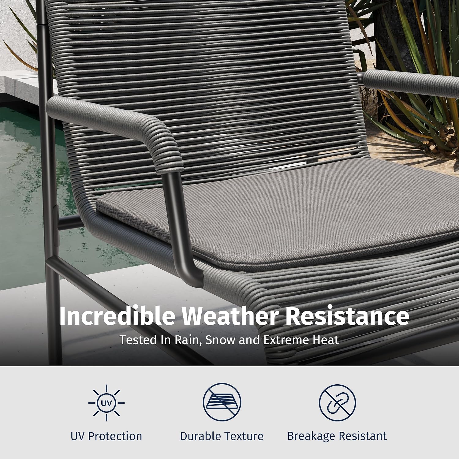 East Oak 3-Piece Patio Furniture Set, Outdoor Bistro Set with PE Rattan Wicker Wide Chairs, Soft Pads & Coffee Table, Modern All-Weather Wicker Patio Set for Garden and Porch, Misty Grey