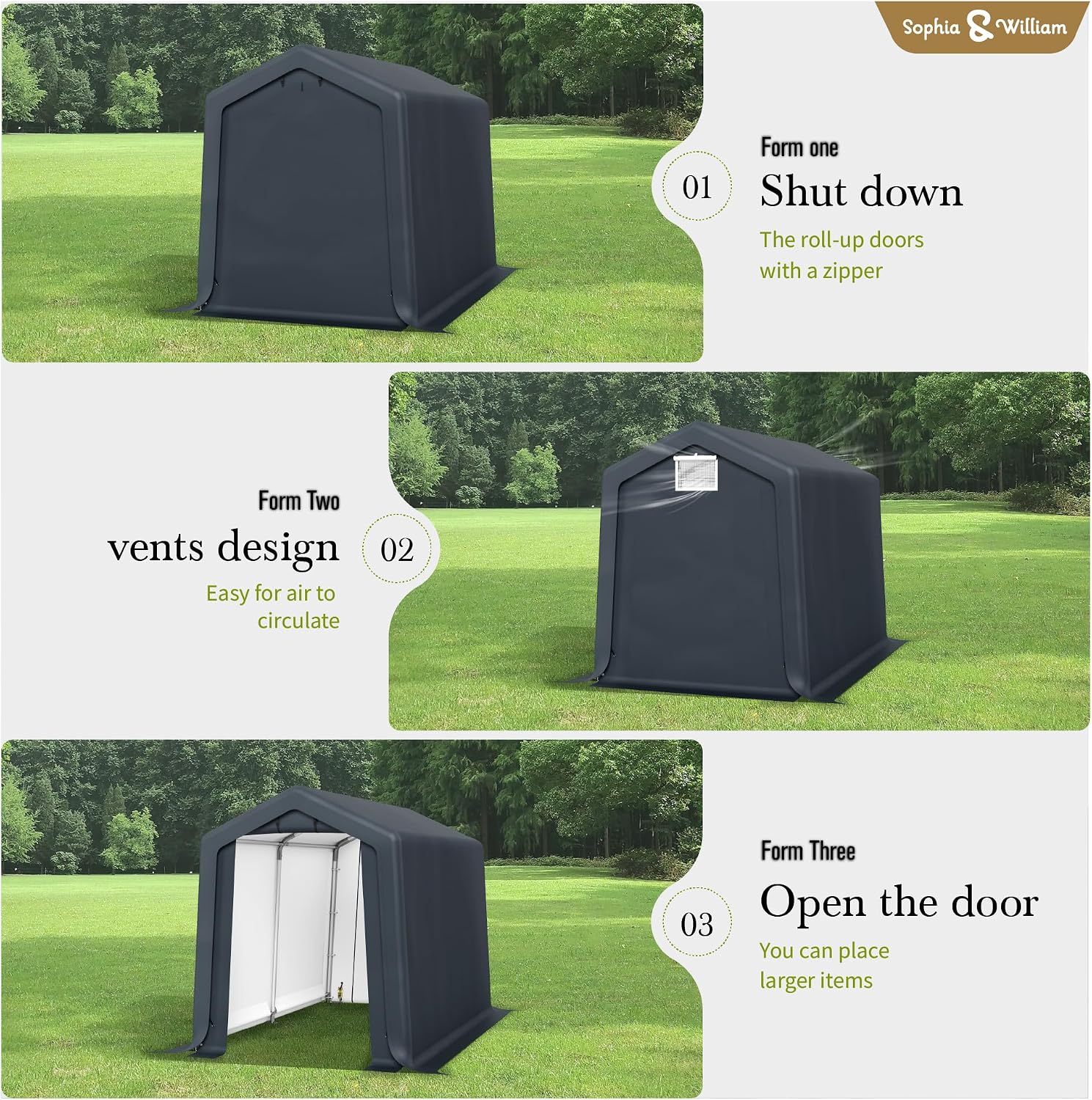 Sophia & William Outdoor Storage Shed,Carport 6x10 ft Heavy Duty, Portable Garden Yard Car Port Shelter Storage Tent Garage with Roll Up Doors and Ventilation, Grey