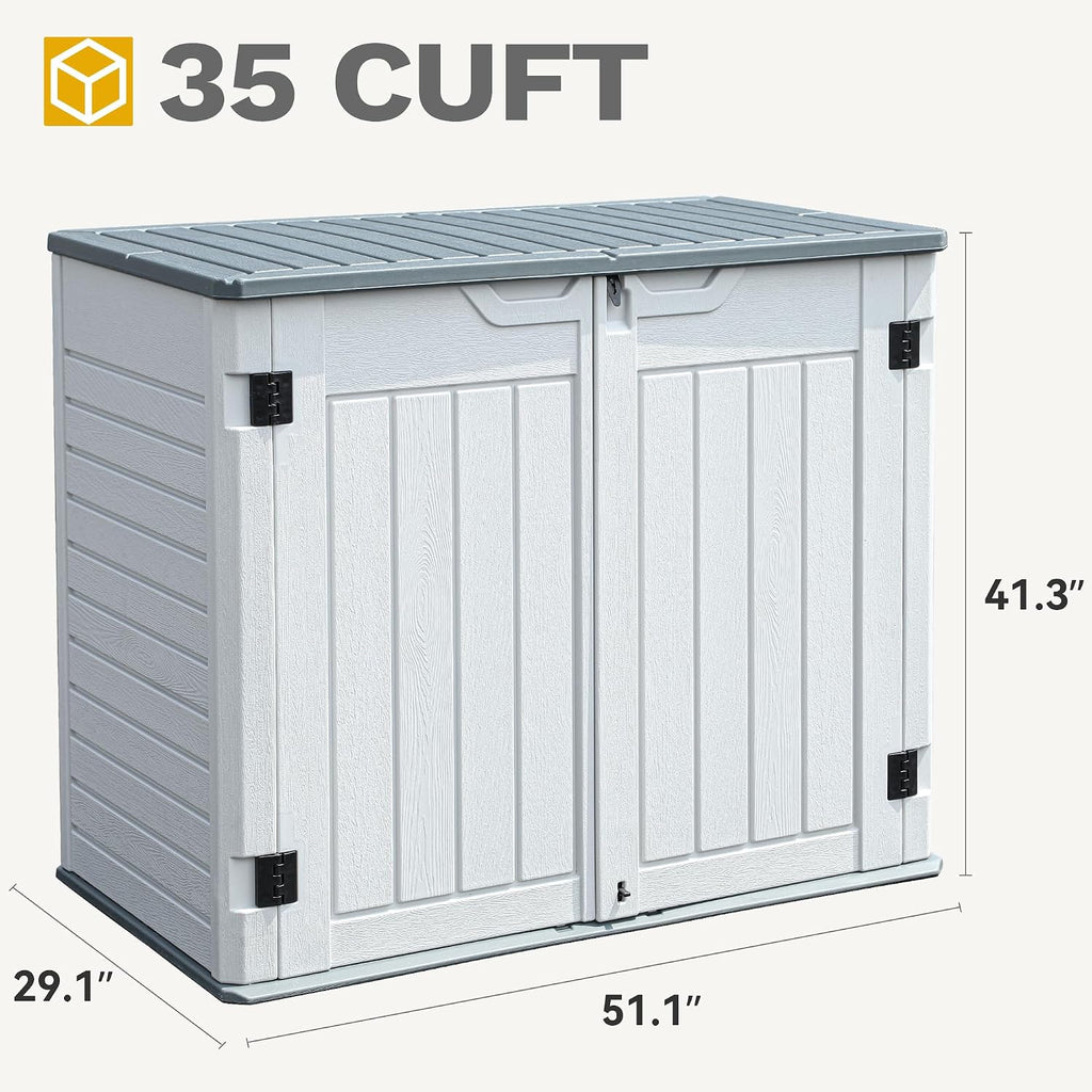 DWVO Outdoor Weather-Resistant Horizontal Storage Shed, 35 Cu Ft Capacity, Lockable and Waterproof, Suitable for Storing Garden Tools, Light Gray