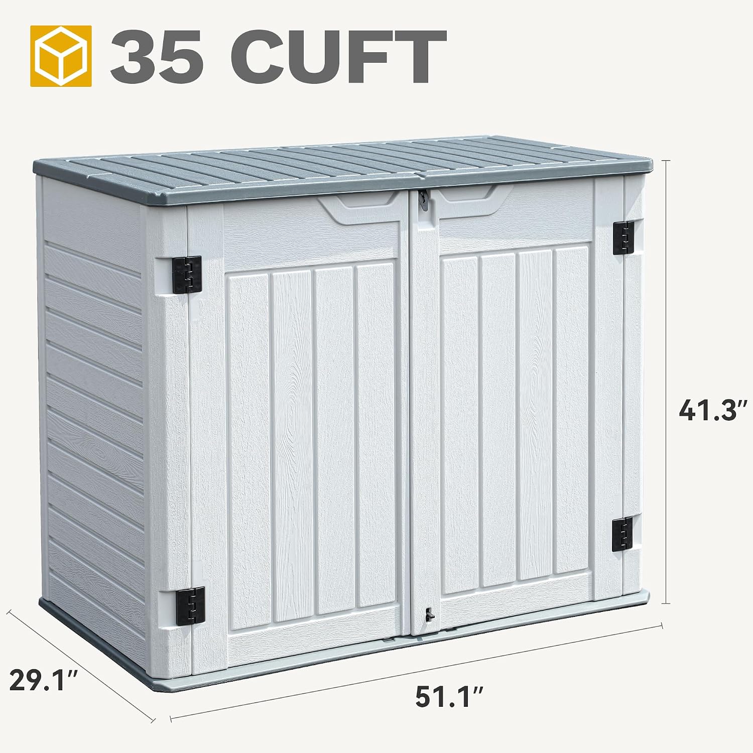 DWVO Outdoor Weather-Resistant Horizontal Storage Shed, 35 Cu Ft Capacity, Lockable and Waterproof, Suitable for Storing Garden Tools, Light Gray