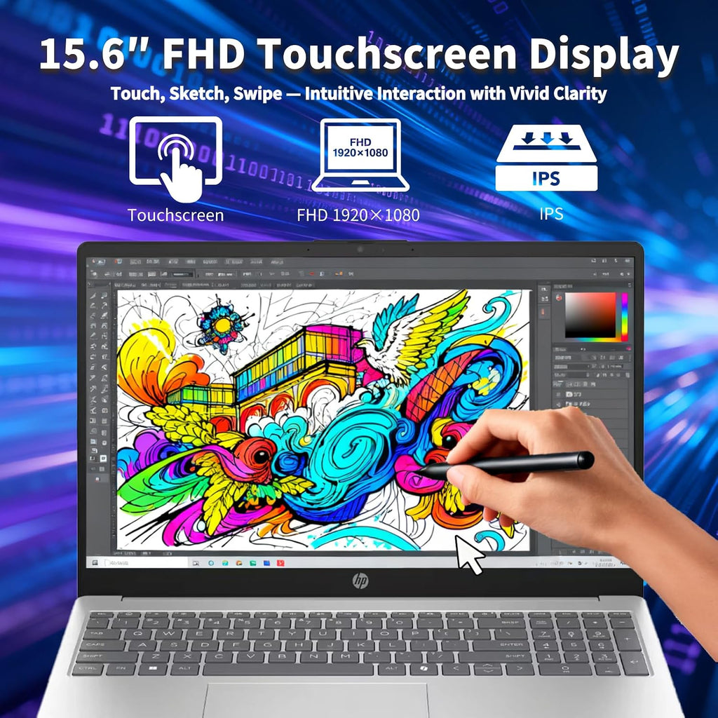 HP Premium 15.6' Touchscreen Laptop Computer - Intel 10-Core i7 1355U, 16GB RAM, 1TB SSD, 15.6' FHD Anti-Glare, Win 11 Pro, Wi-Fi 6, Ai Copilot, for Business & Student, w/Accessories