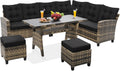 KROFEM 6-Piece Patio Furniture Set, Outdoor Sectional Sofa with Dining Table & Chairs, All-Weather Dining Set with Removable Cushion Covers, Ideal for Garden, Porch, Backyard, Black