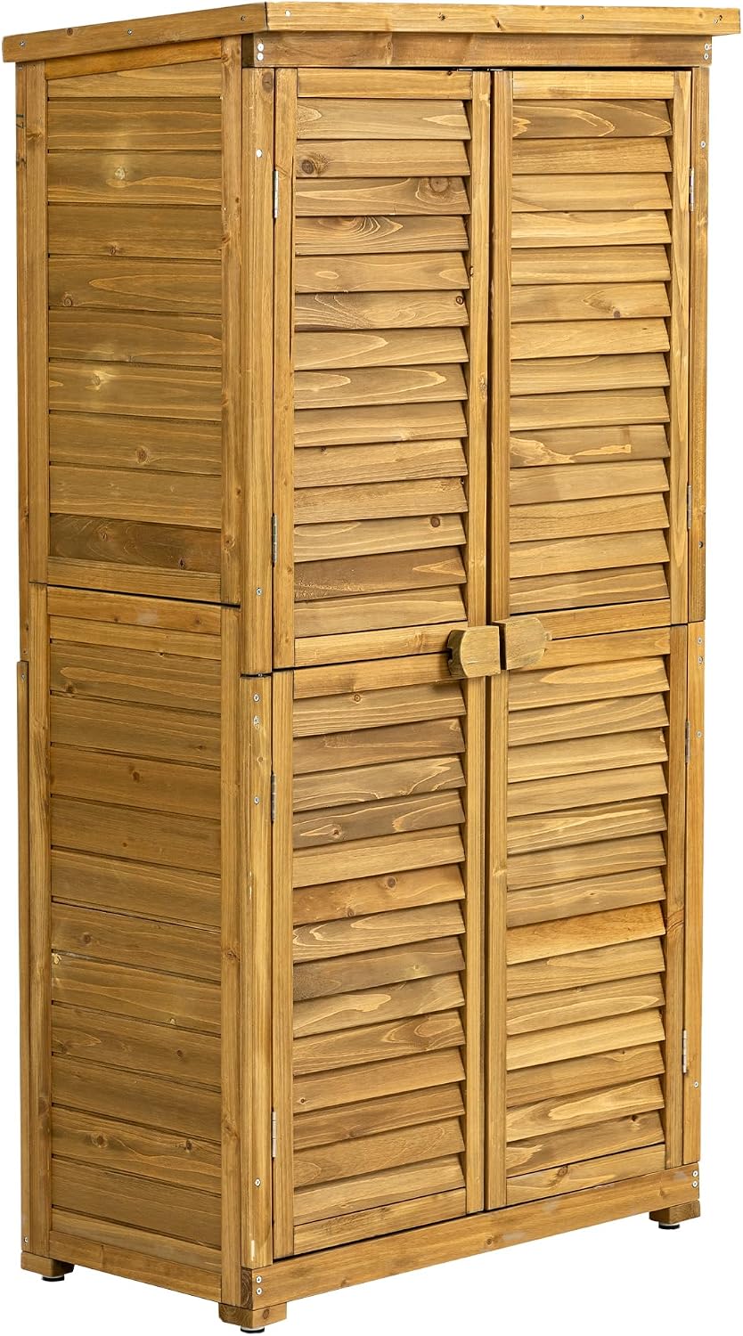 YOPTO Outdoor Wood Storage Cabinet,Garden Shed Tool with Lockable Door and Waterproof Roof,Backyard Building w/ 2 Removable Shelves & Adjustable Feet,for Lawn Patio,34.25' L x 18.5' W x 63' H,Natural