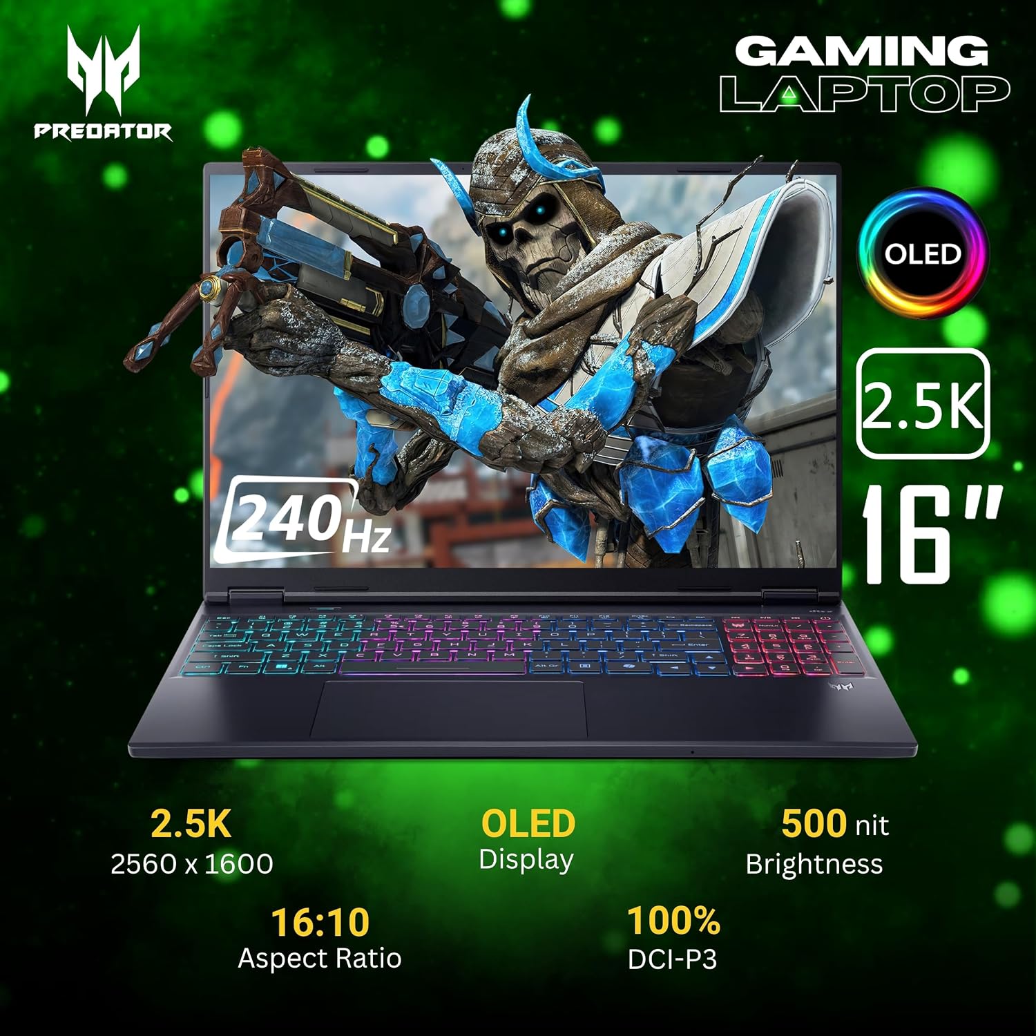 Acer Predator Helios Neo 16S AI Gaming Laptop, 16 240Hz 2.5K OLED, Intel Core Ultra 9 275HX, NVIDIA GeForce RTX 5060, VR Ready, Copilot, Liquid Cooling, Black, Windows 11 Pro(32GB DDR5 RAM | 2TB SSD)