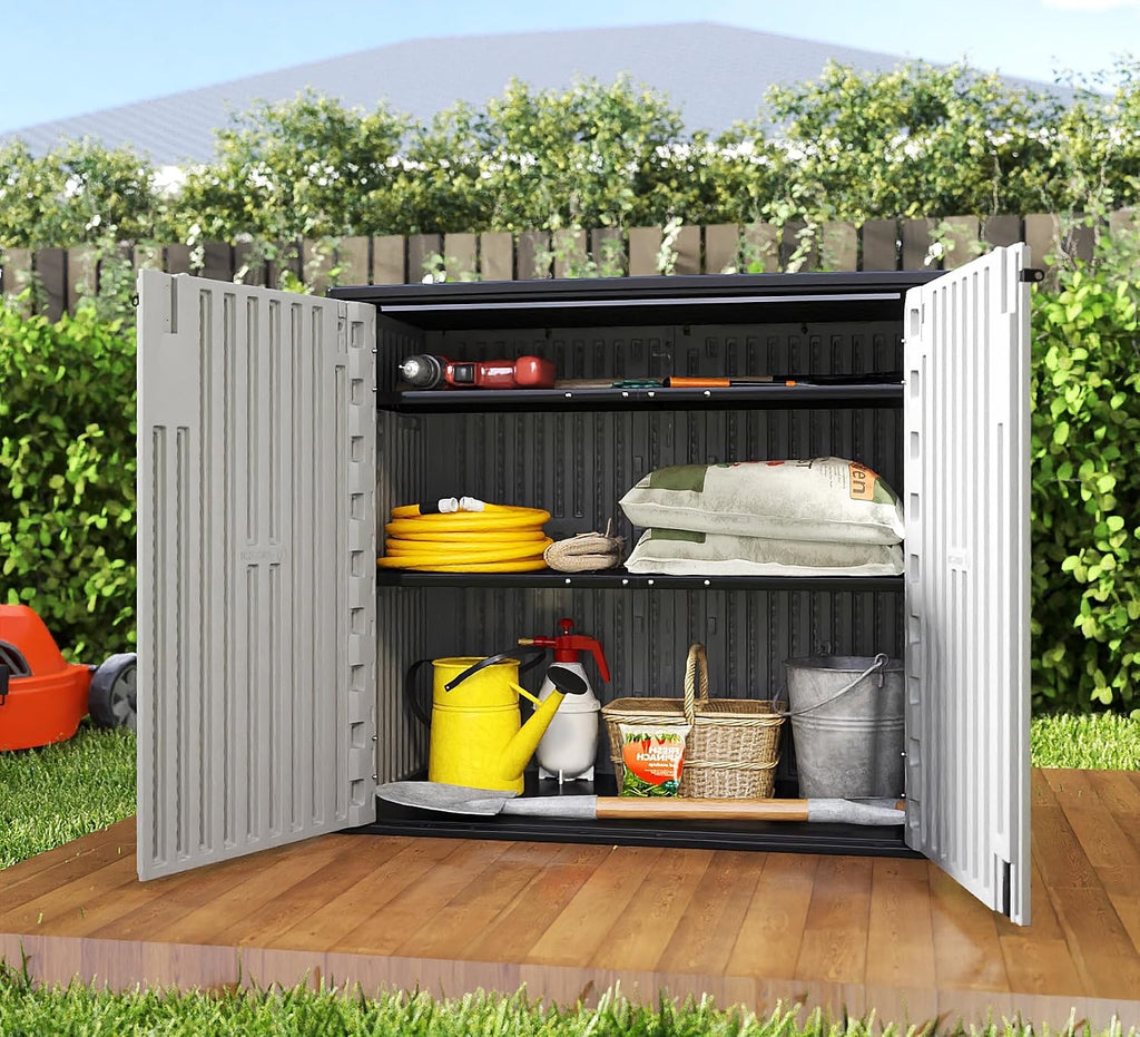 ZZM 37 Cu.ft Outdoor Storage Cabinet with One Tool Kit, Horizontal Storage Shed for Garage, Bike, Garbage Cans, Garden Accessories