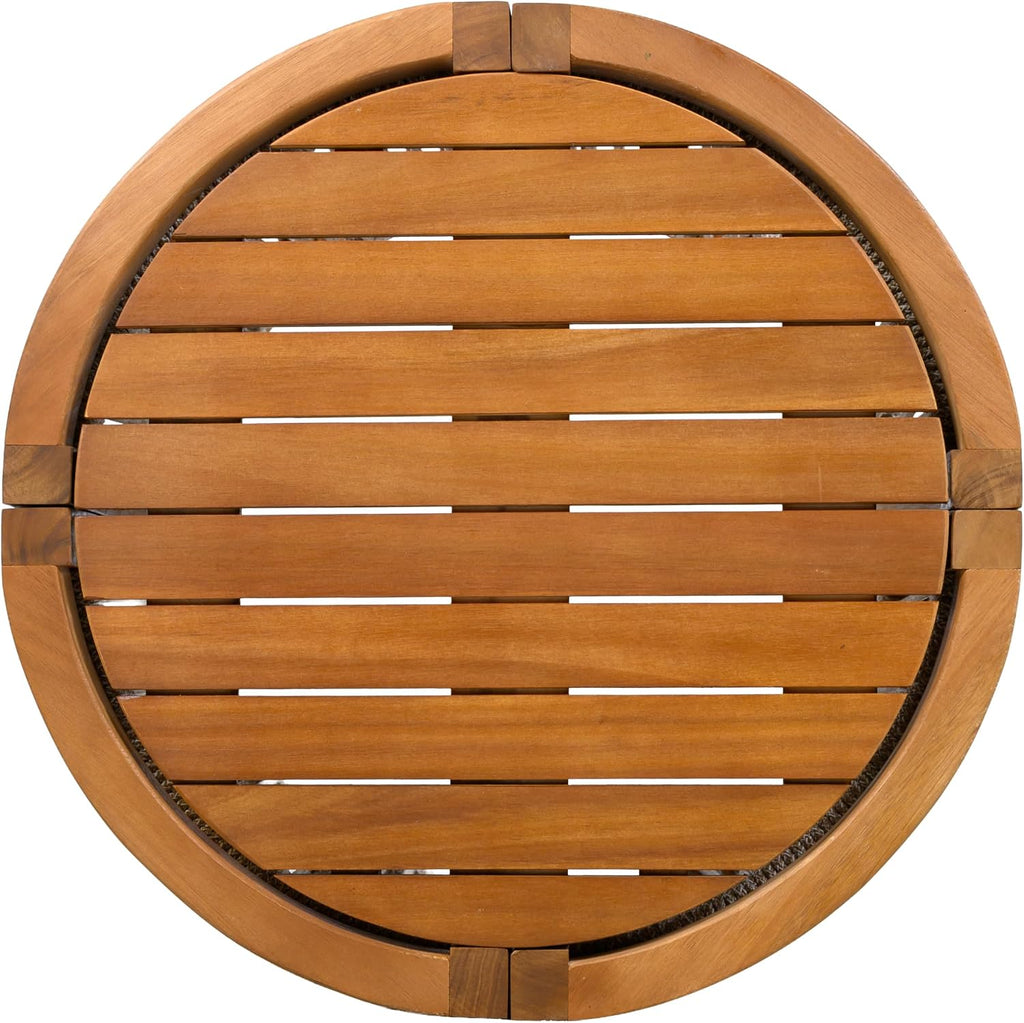 Christopher Knight Home Viktor Acacia Wood Outdoor Side Table, Patio Round Coffee Table with Woven Rope Accents, Table for Patio Furniture Set, Elegant Slatted Design, Weather-Resistant, Teak