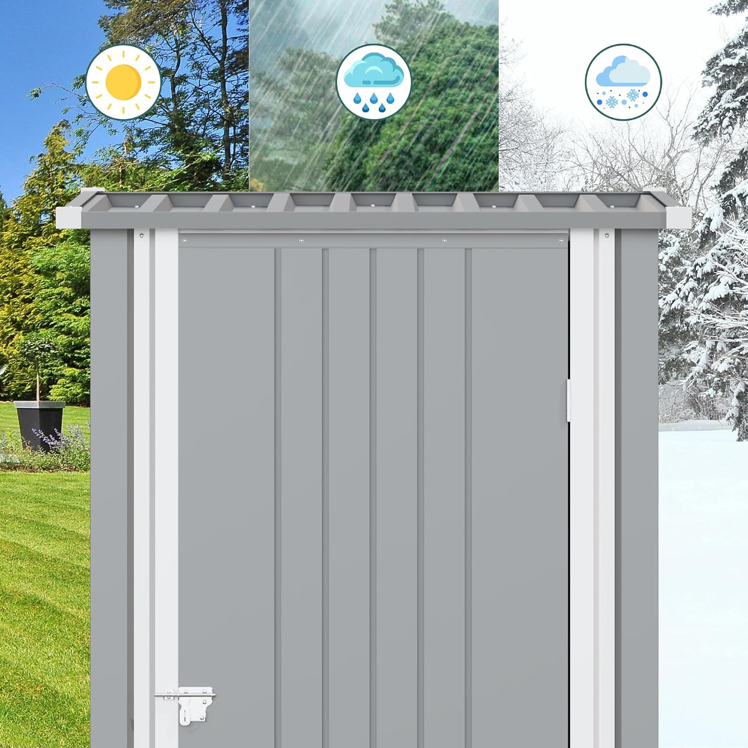 Greesum 3x3FT Outdoor Storage Shed, Small Metal Storaged Sheds with Lockable Doors, Sheds & Outdoor Storage for Backyard, Pool and Garden, Gray