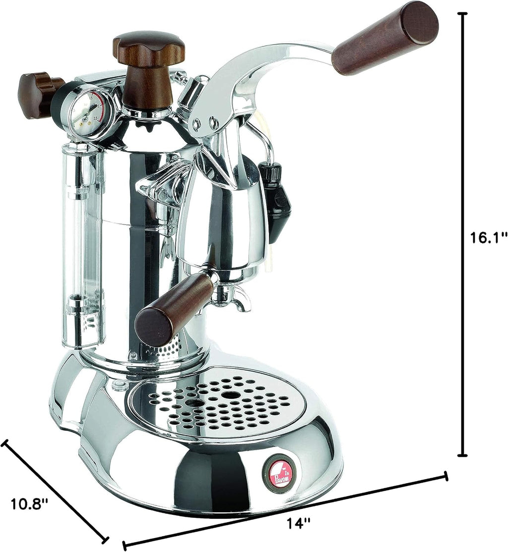 La Pavoni PSW-16 Stradavari 16-Cup Espresso Machine, Chrome with Wood Handles,Silver