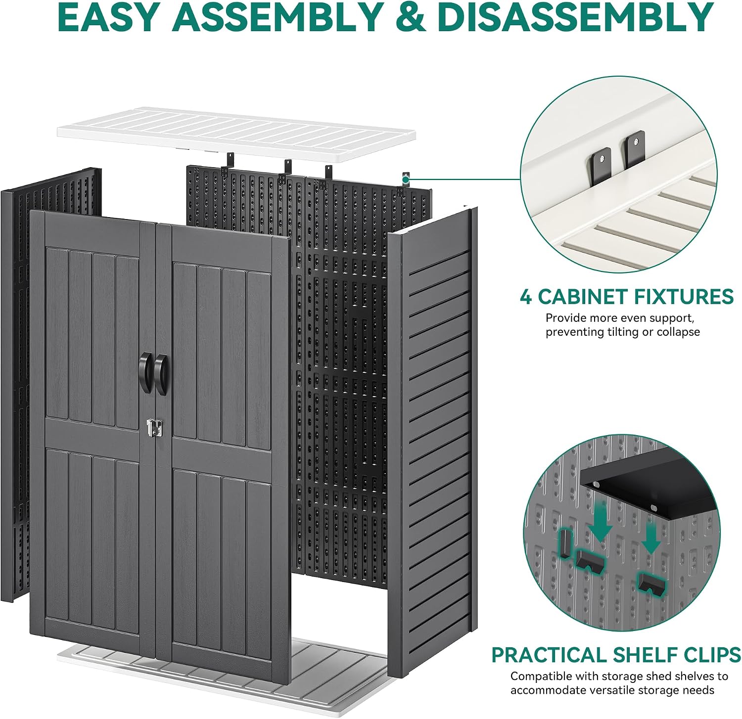 YITAHOME 59 cuft Outdoor Vertical Storage Shed, Tall Storage Shed Outdoor w/o Shelf, Outdoor Waterproof Storage Cabinet for Garage, Pool Storage, Garden Shed Outdoor Storage, Dark Gray