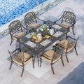 Grepatio 7 Piece Patio Dining Set Outdoor Dining Set Cast Aluminum Furniture Set with 6 Dining Chairs with Cushion and Dining Table for Backyard Garden Deck Poolside (Khaki)