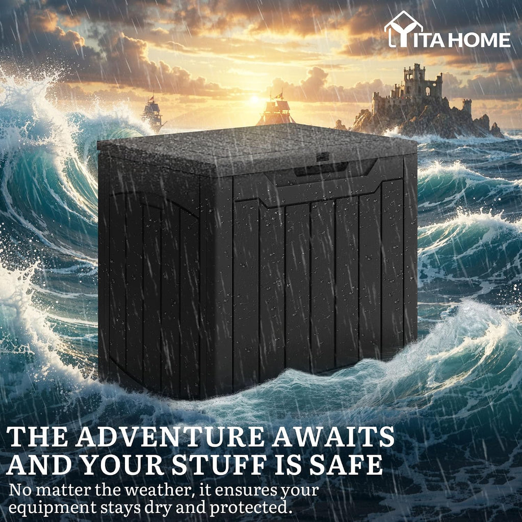 YITAHOME 31 Gallon Deck Boxes Set of 4, Lockable Outdoor Storage Bins for Patio Cushions, Garden Tools, Weather-Resistant Resin Storage Solution, Black