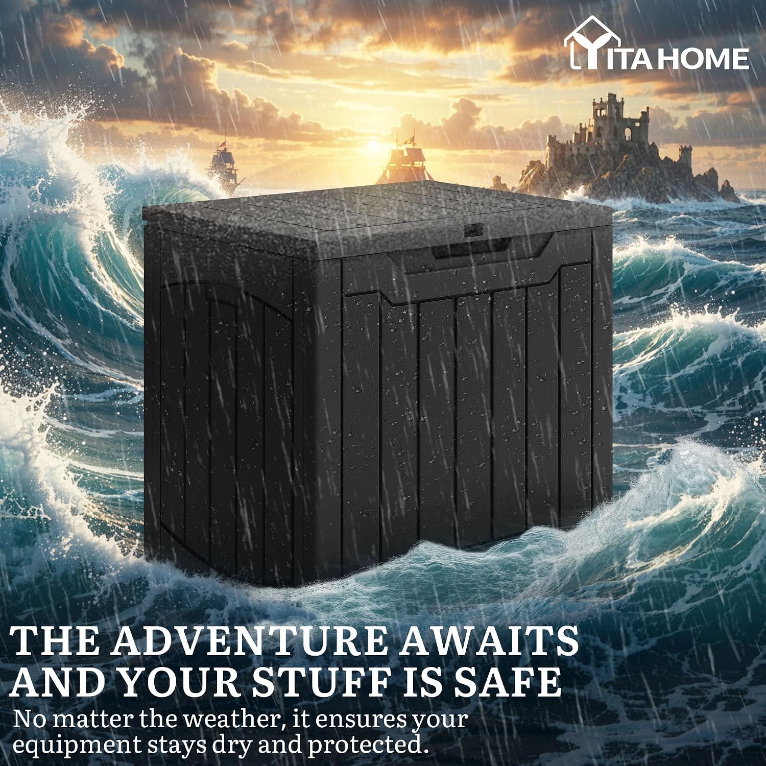 YITAHOME 31 Gallon Deck Boxes Set of 4, Lockable Outdoor Storage Bins for Patio Cushions, Garden Tools, Weather-Resistant Resin Storage Solution, Black