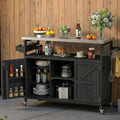 50.25' W Black Grill Cart with Stainless Steel Tabletop - Outdoor Storage Cabinet for BBQ, Bar Patio Kitchen Island with Ample Storage and Lockable Wheels