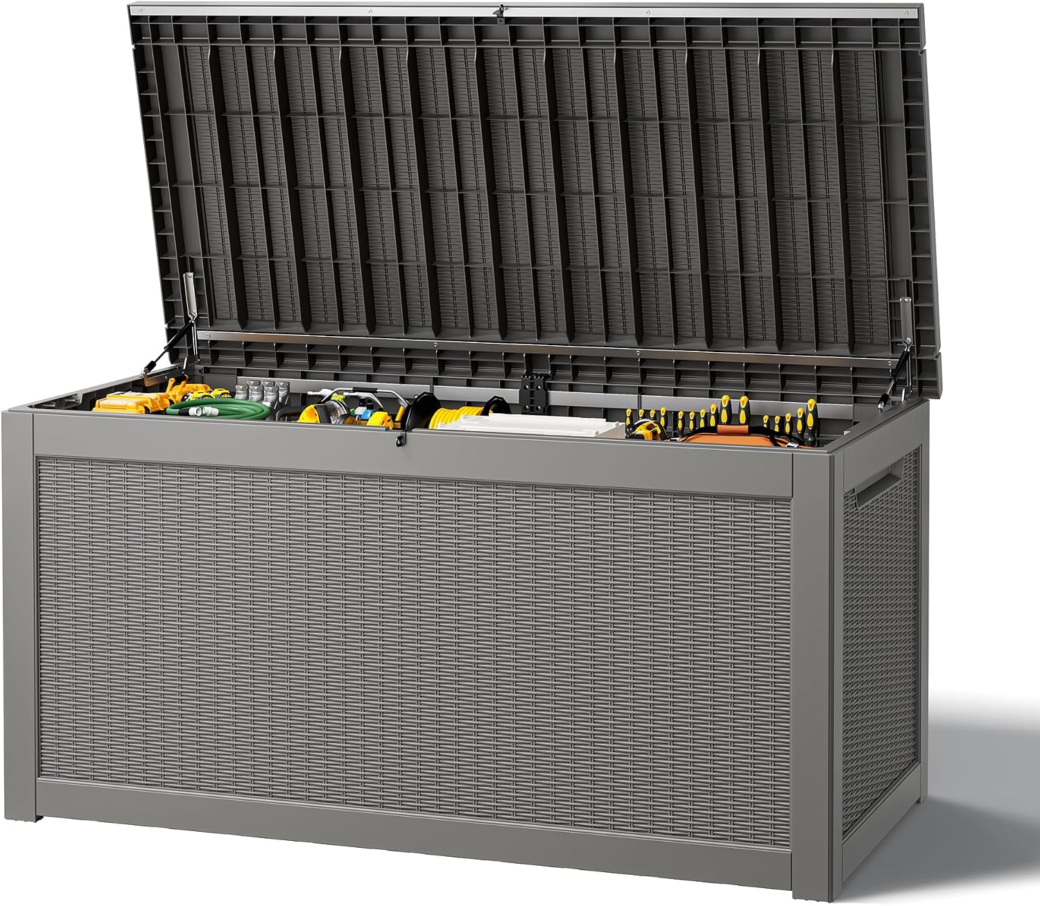 Outdoor Storage Box, Resin Deck Boxes Indoor and outdoor, Waterproof Storage Box Lockable Lid Grey,260 Gallon