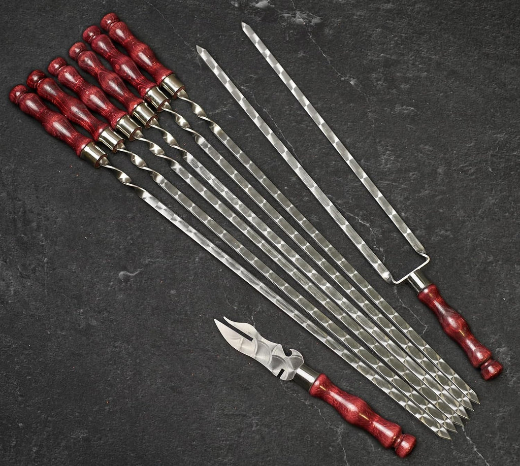 Grilling Supplies for BBQ - Outdoor Skewers Set - Premium Barbecue Skewers Tool Sets Grill Utensils - BBQ Gear - Grill Skewers Set with Case Asgard Burgundy Color
