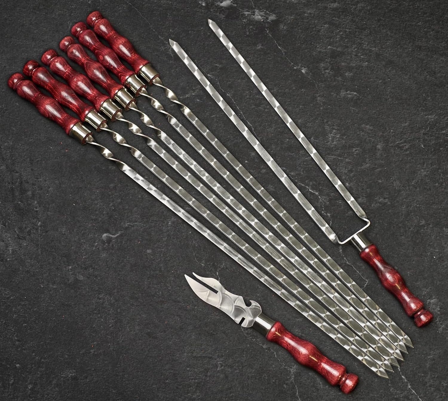 Grilling Supplies for BBQ - Outdoor Skewers Set - Premium Barbecue Skewers Tool Sets Grill Utensils - BBQ Gear - Grill Skewers Set with Case Asgard Burgundy Color