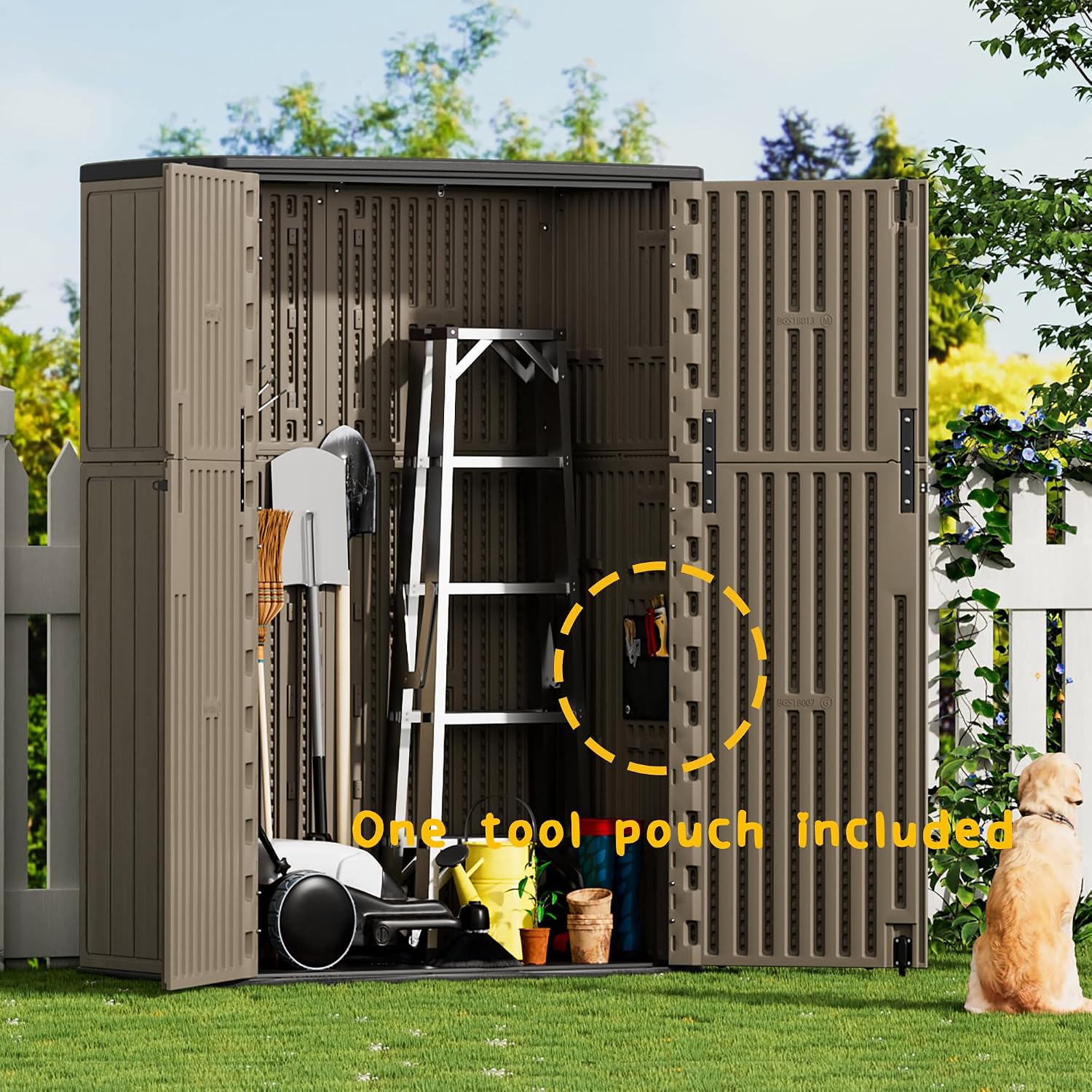 Mrosaa Outdoor Storage Shed Waterproof,Resin Storage Cabinet Outdoor with Floor,Tall Outdoor Storage Box for Garage Storage, Pool Storage, Bike, Garden (57Cu.ft)-Brown