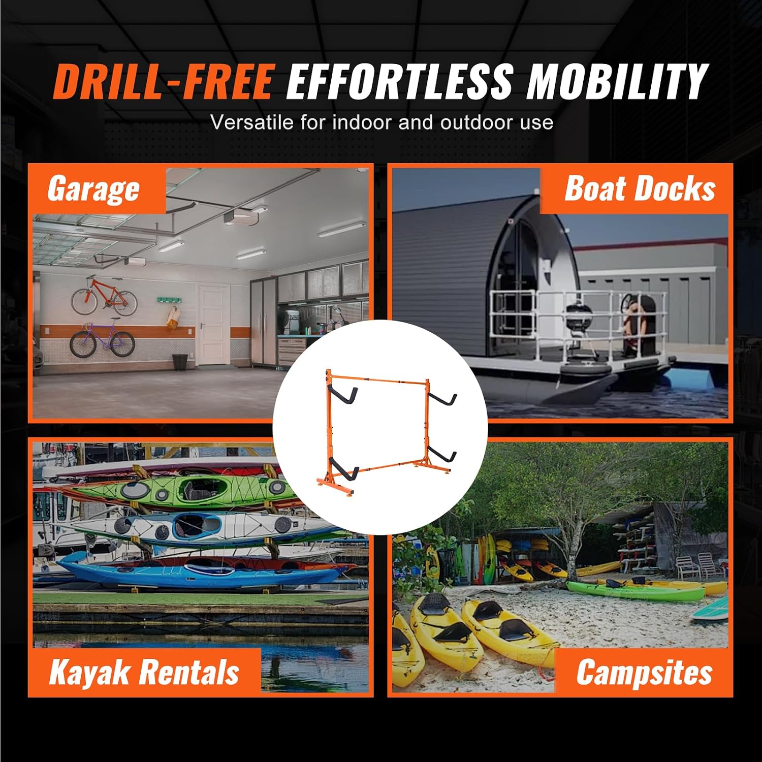 VEVOR Kayak Storage Rack, Heavy Duty Adjustable Freestanding Stand with Lockable Wheels for Indoor Outdoor Garage Shed Dock, Holder for Canoe, SUP, Surfboard & Paddleboard