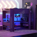 Merax Loft Bed Full Size with Gaming Desk, Mulfunctional Wood Loft Bed with Storage Shelves, Drawer and Charging Station, for Teens Adults (Dark Grey)