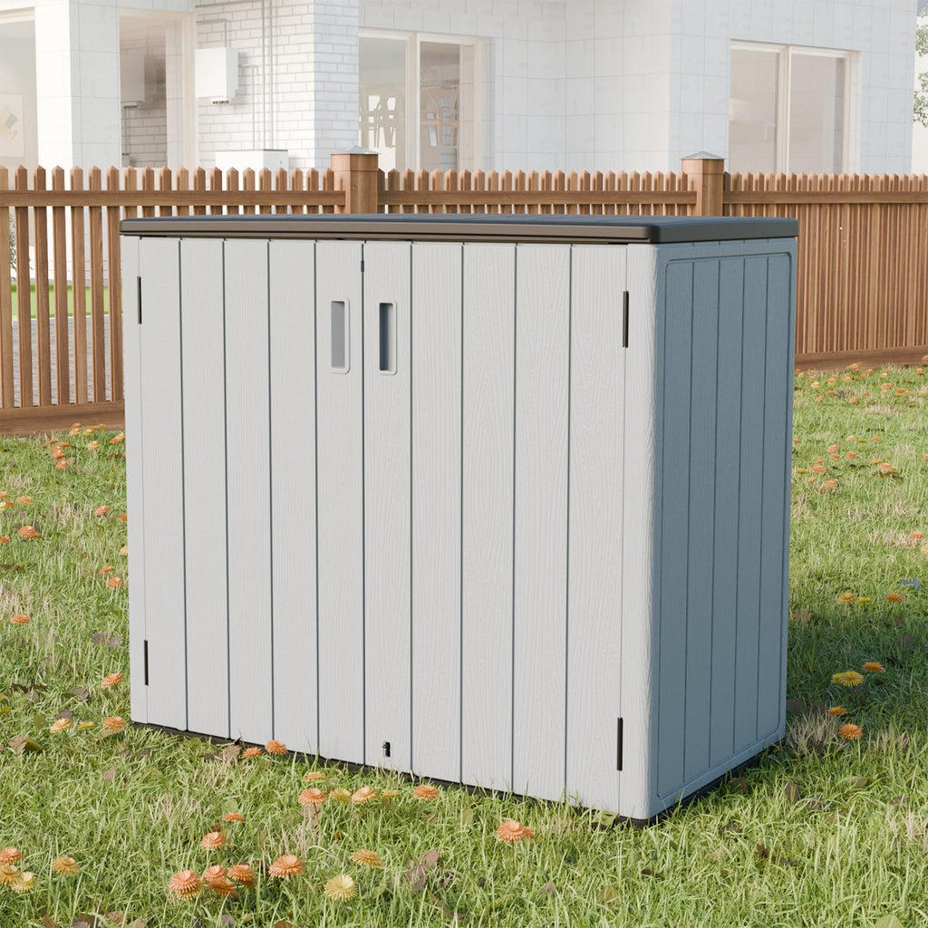 HOMSPARK Outdoor Storage Shed 37 Cu.Ft, All-Weather Resistant Resin Garden Sheds & Outdoor Storage Clearance with Floor, Double-Layer Plastic Tool Sheds for Patio, Garden & Lawn (Light Gray)