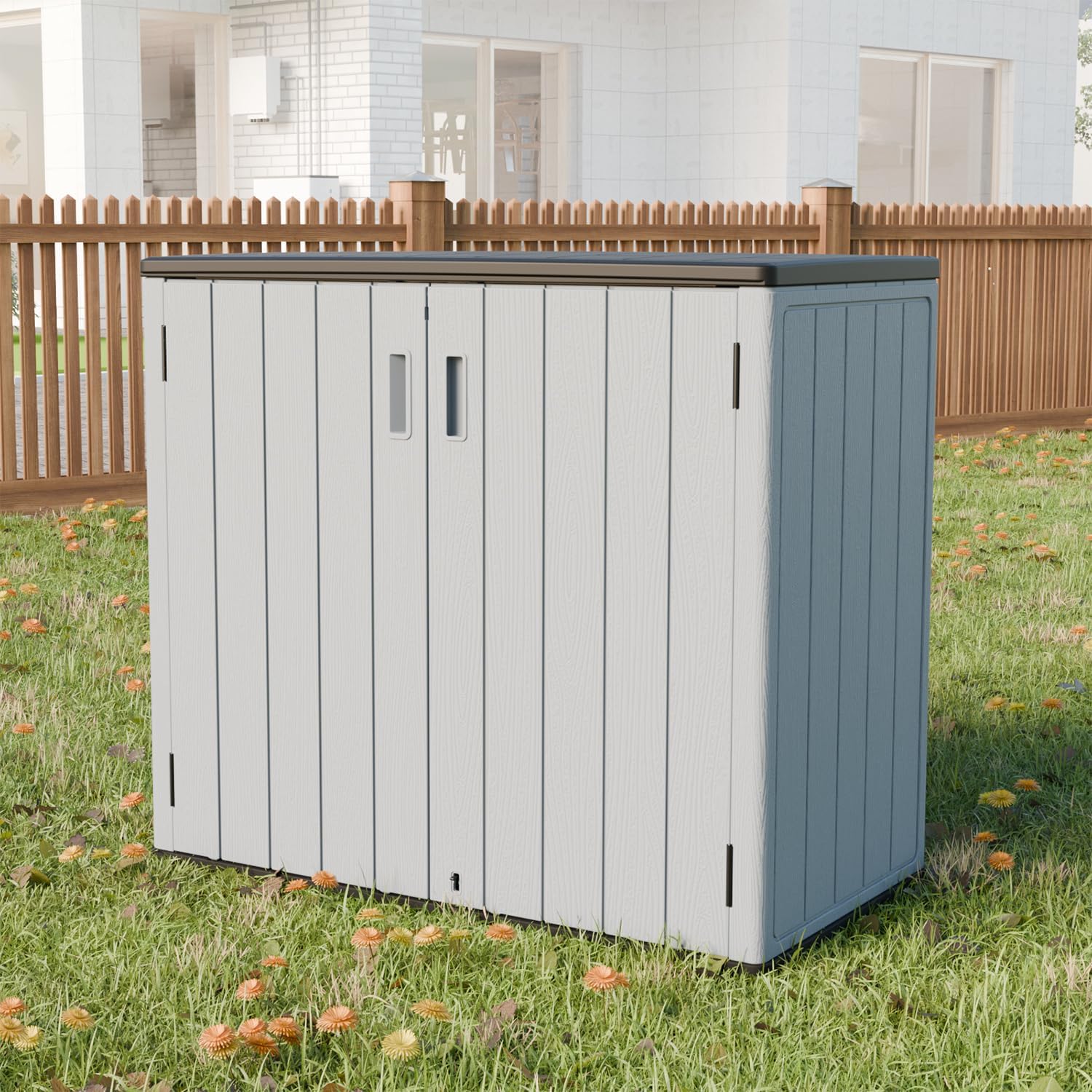 HOMSPARK Outdoor Storage Shed 37 Cu.Ft, All-Weather Resistant Resin Garden Sheds & Outdoor Storage Clearance with Floor, Double-Layer Plastic Tool Sheds for Patio, Garden & Lawn (Light Gray)