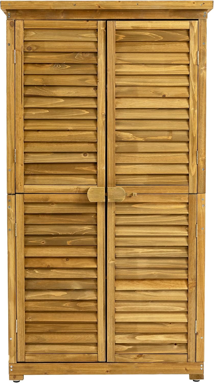 YOPTO Outdoor Wood Storage Cabinet,Garden Shed Tool with Lockable Door and Waterproof Roof,Backyard Building w/ 2 Removable Shelves & Adjustable Feet,for Lawn Patio,34.25' L x 18.5' W x 63' H,Natural