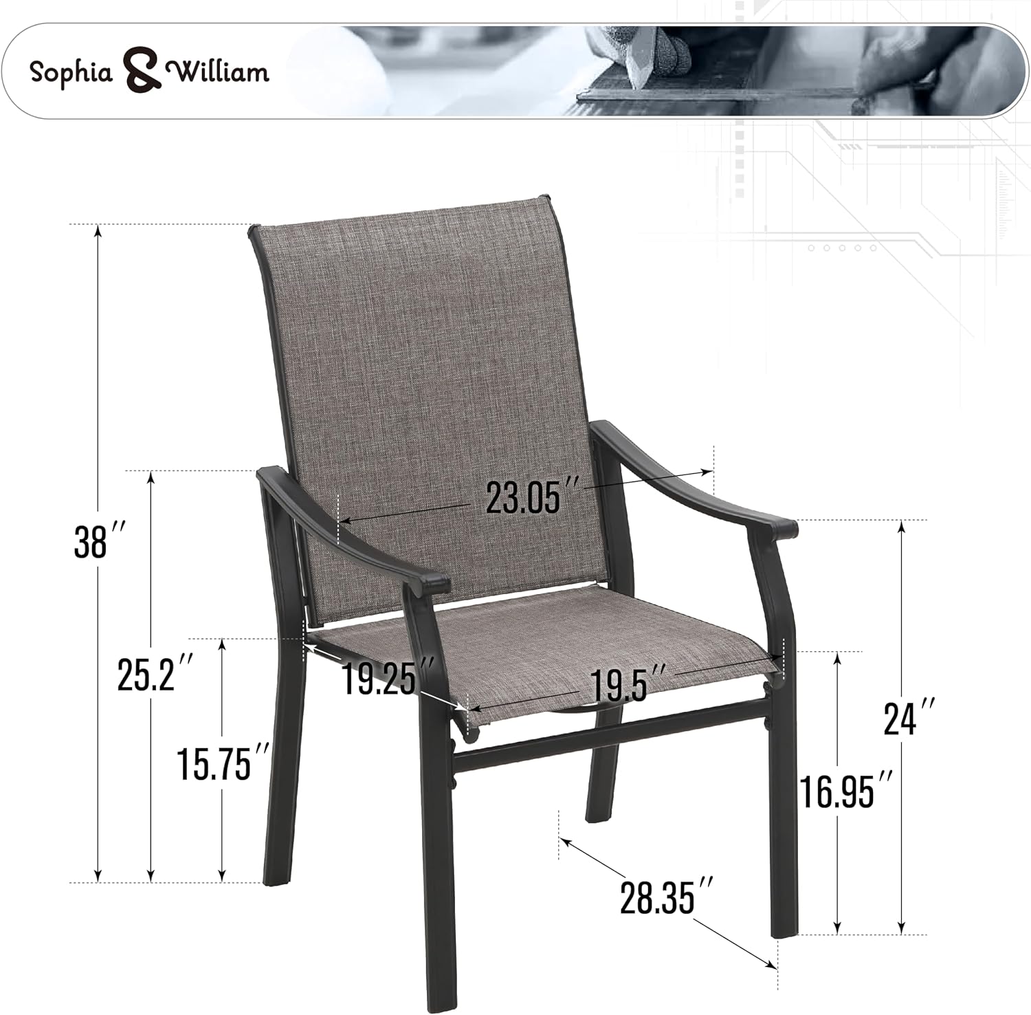 Sophia & William Outdoor Chairs Set of 2, Patio Chairs with Breathable Textilene Fabric and Heavy-Duty Iron Frame, 350 lbs Capacity
