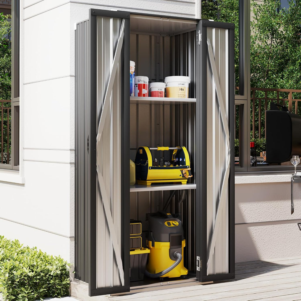AECOJOY Outdoor Storage Cabinet, Outdoor Cabinets Waterproof with Shelves, Vertical Tall Garden Outdoor Cabinet, Sheds & Outdoor Storage Clearance Cabinet Weatherproof for Outside in Dark Grey