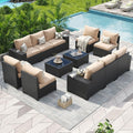 Aoxun Patio Furniture Set, 12 Pcs Outdoor Patio Furniture Sets with 4 in Thicken Cushion and Coffee Table, Widen Armrests Wicker Outdoor Sectional for Backyard and Garden, Beige