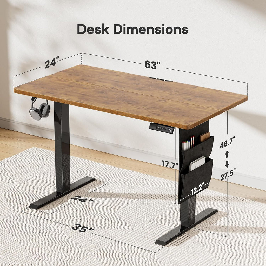 Marsail Standing Desk,Home Office Adjustable Heights Desk,Stand Up Desk,63x24 Inches Desktop Sit Stand Gaming Computer Desk for Study,Writing with 4 Memory Presets,Headphone Hook,Cable Organizer