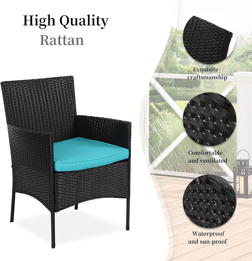 4 Pieces Patio Furniture Set,Rattan Chair Wicker Sofa Garden Conversation Sets,Outdoor Patio Set for Garden Lawn Pool or Backyard,Armrest Chair Loveseat with Tempered Glass Table（Blue）