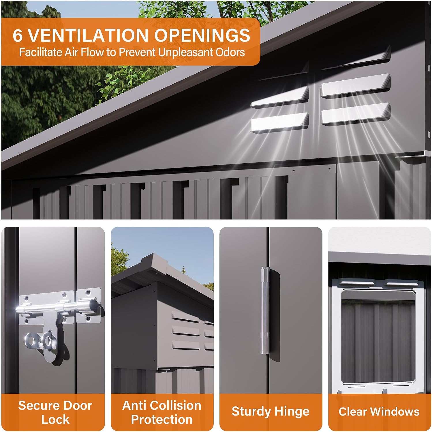YOPTO 4x9 FT Outdoor Storage Shed W/Window,Metal Shed W/Lockable Door,Garden Tool Storage House W/ 6 Air Vents & Sloped Roof,for Backyard,Patio,Lawn,Gray