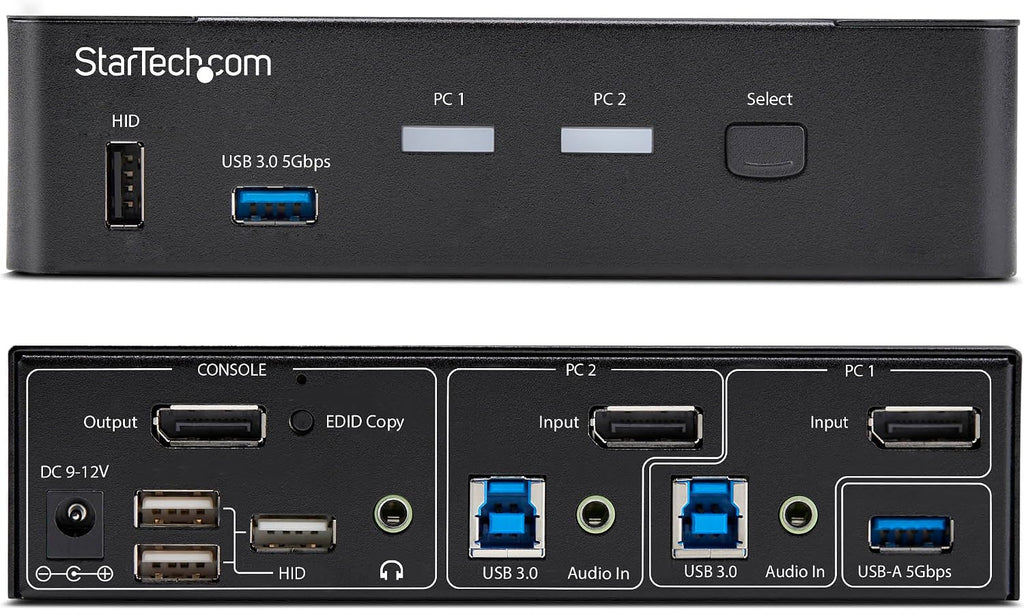 StarTech.com 2-Port DisplayPort KVM Switch, 4K 60Hz, DP 1.2, HDCP 1.4, EDID Management, 2-Port USB 3.0 Hub, TAA Compliant