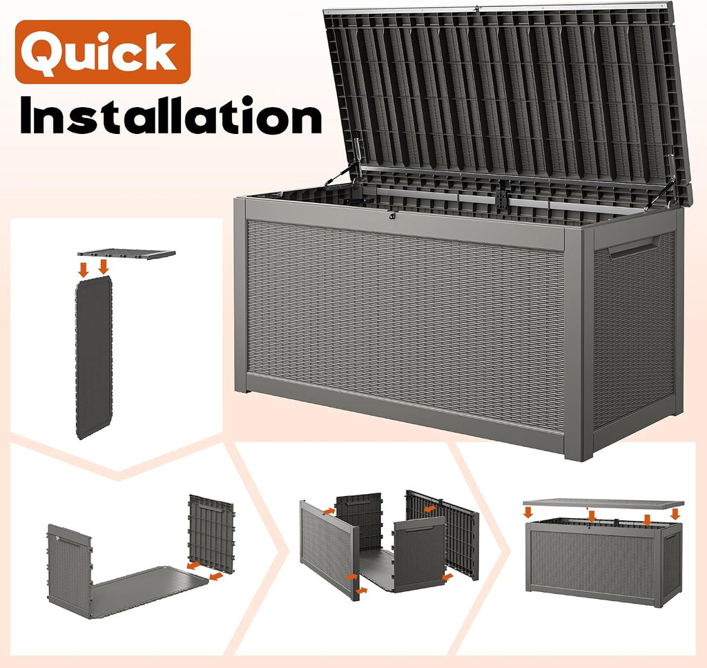 Outdoor Storage Box, Resin Deck Boxes Indoor and outdoor, Waterproof Storage Box Lockable Lid Grey,260 Gallon