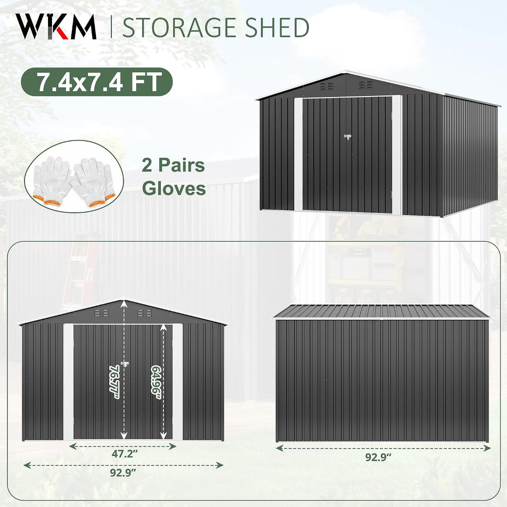 WKM 8x8 FT Outdoor Storage Shed, Utility Metal Tool Storage with Lockable Doors and Updated Frame Structure, Large Metal Garden Shed for Backyard, Patio Lawn, Black