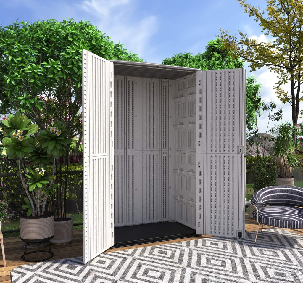 HOMSPARK Storage Shed Weather Resistance, Multi-Purpose Outdoor Storage Cabinet for Backyards and Patios, Vertical Storage Shed for Lawnmower, Patio Accessories (White 1, Tall - 53 cu.ft)