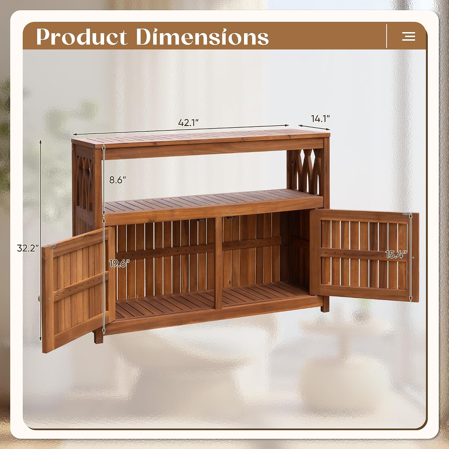 Flamaker Outdoor Storage Cabinet Weatherproof Acacia Wood Outdoor Cabinet with 2 Magnetic Doors Used for Outdoor Storage, Buffet Cabinet, TV Stand, Bar Table, Potting Table (Brown)