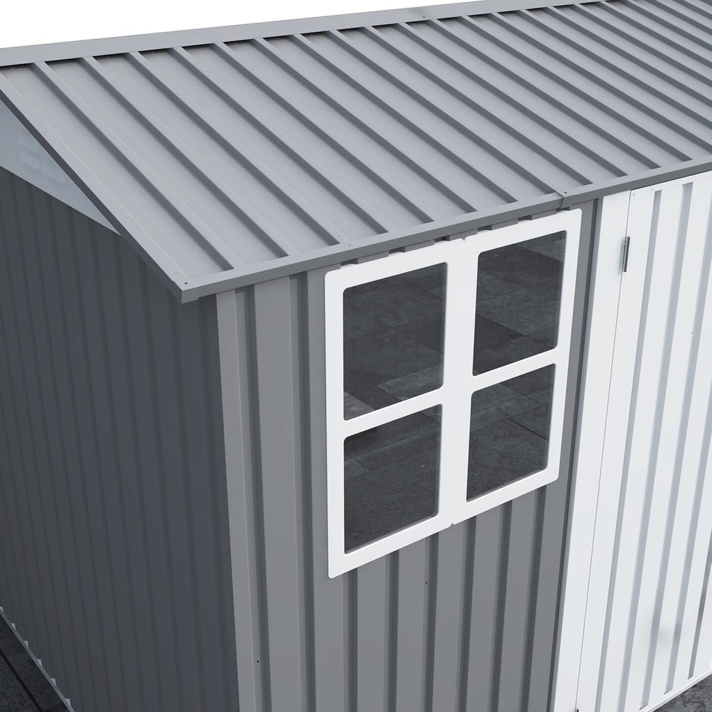 Ball & Cast 6x8 FT Storage Shed, Garden Metal Shed with Window and Sloping Roof,Outdoor Shed with Double Lockable Doors for Backyard Patio Lawn, Grey