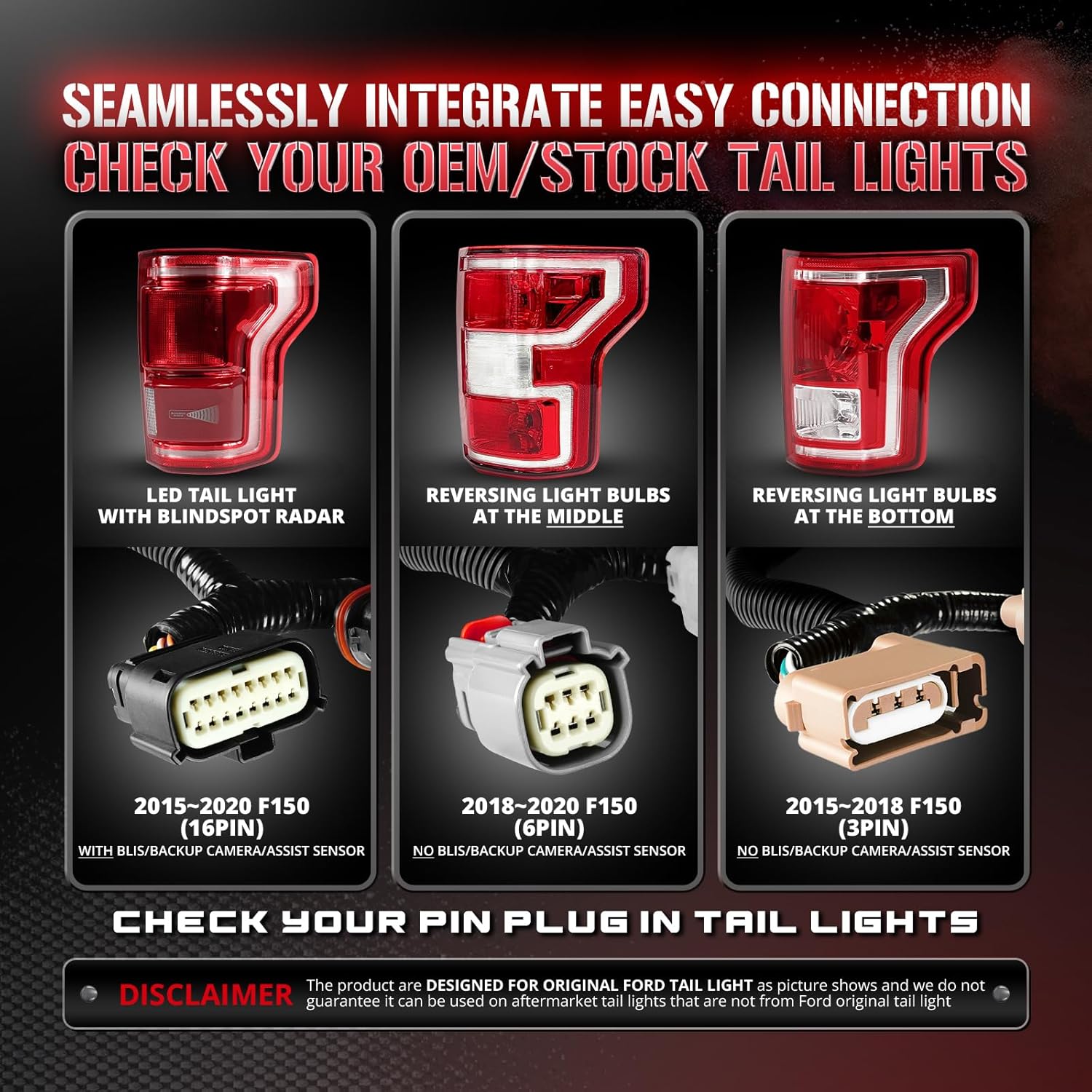 OPT7 Dynamic Taillight for F150 2015-2018 w/o Blind Spot Monitor – Redline 60' Aluminum Rigid 2-Section Triple Row LED Truck Tailgate Light Bar w/Sequential Red Turn + Plug'n'Play Harness
