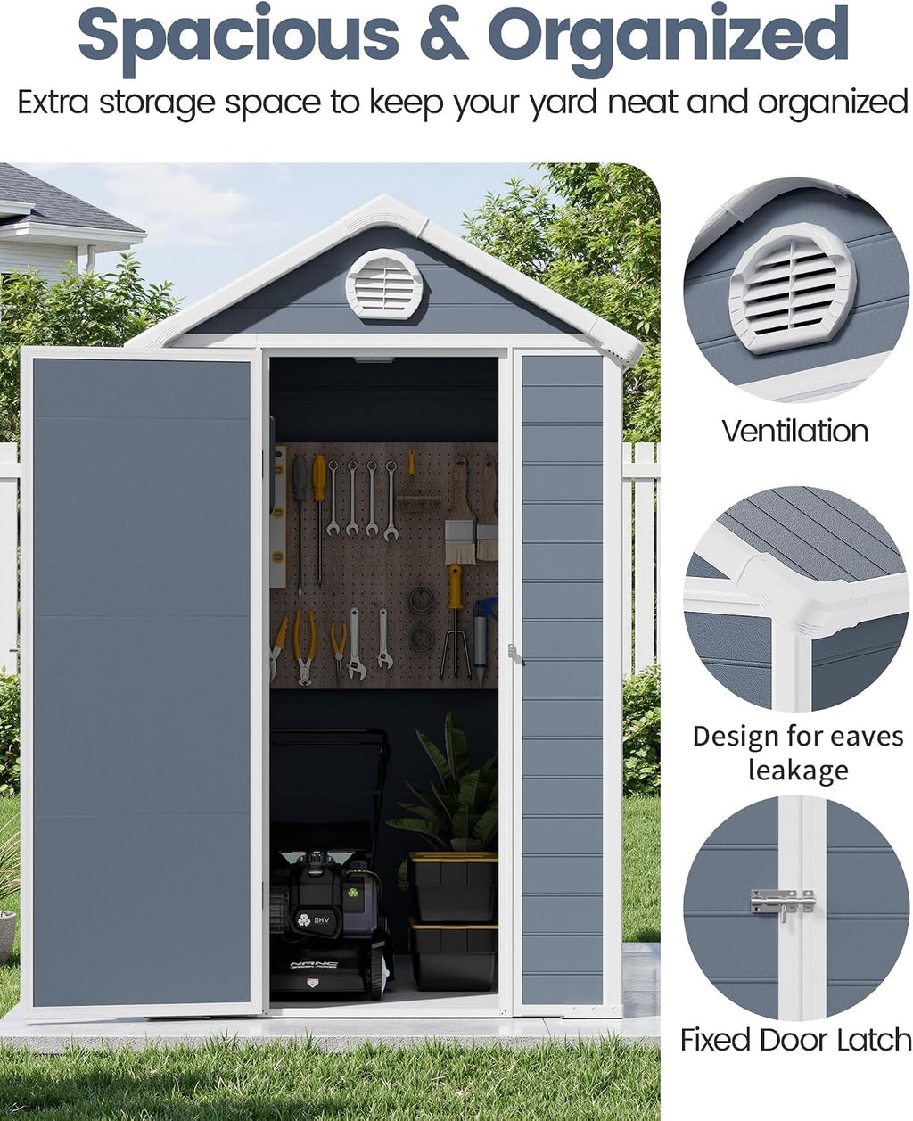 6x4.5 FT Plastic Sheds & Outdoor Storage, UV Resistant Storage Sheds Outdoor with Floor and Window, All-Weather Garden Resin Tool Shed for for Garden，Patio，and Utility Storage（Dark Gray）