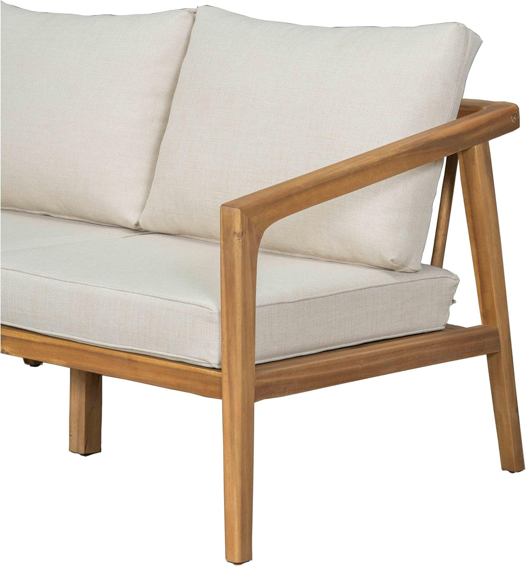 Christopher Knight Home Dena Patio 4-Piece Conversation Set, Outdoor 4-Seater Acacia Wood Sofa Chat Set,Garden Furniture,Loveseat,Coffee Table,Set of 2 Club Chairs, Removable Cushions, Teak+ Beige