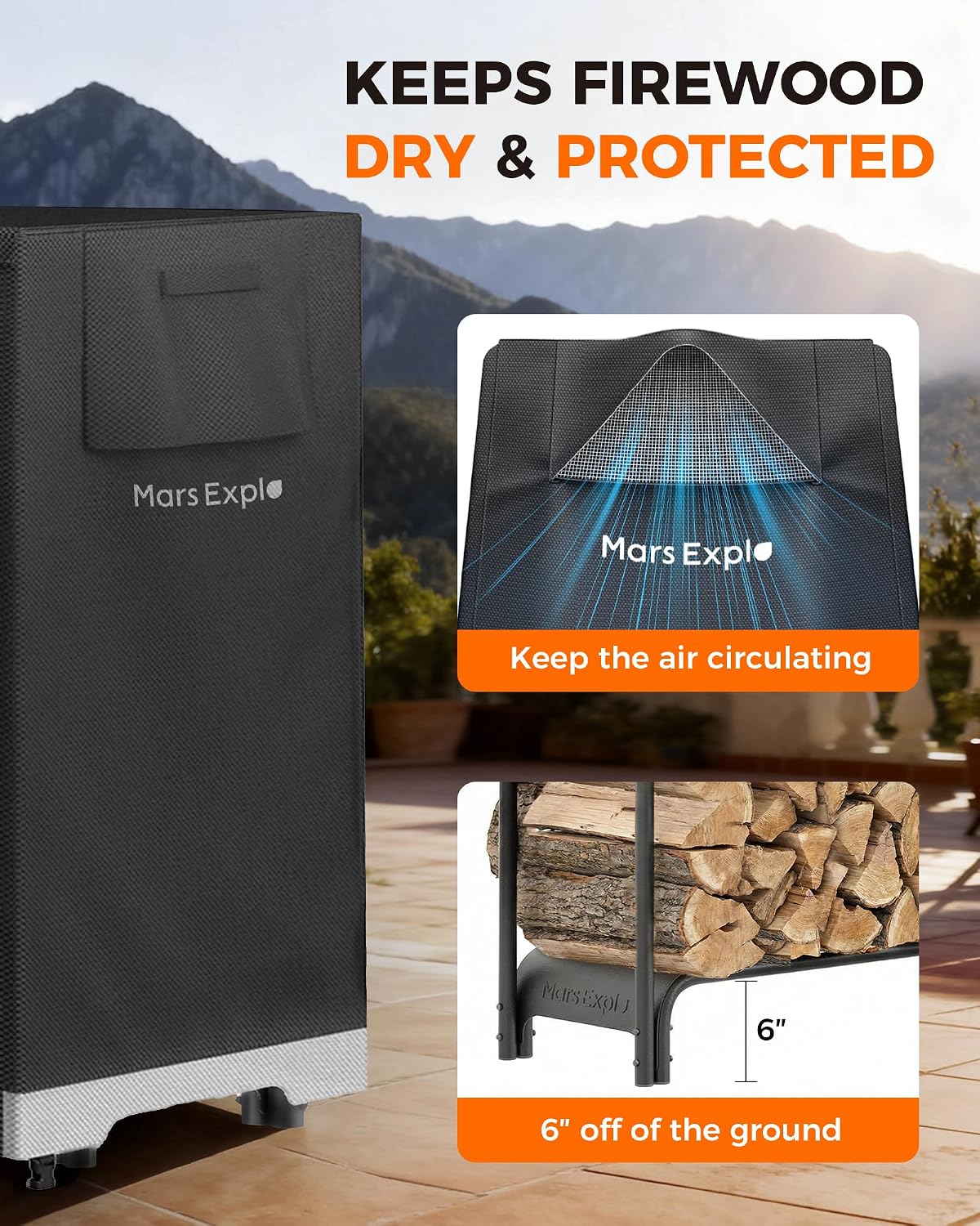 10ft Firewood Log Rack with Cover Outdoor, Heavy Duty Indoor Outdoor Firewood Storage Log Rack with Cover Combo Set Black