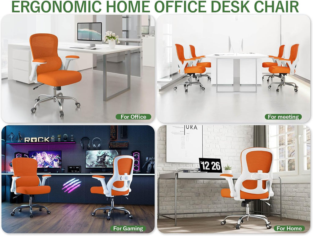 Office Chair Ergonomic Desk Chair Comfy: 400LBS Mesh Computer Chair Ergonomic Gaming Chairs with Wheels Adjustable Lumbar Support and Flip up Armrest-Swivel Executive Chairs Long Hours(Orange)
