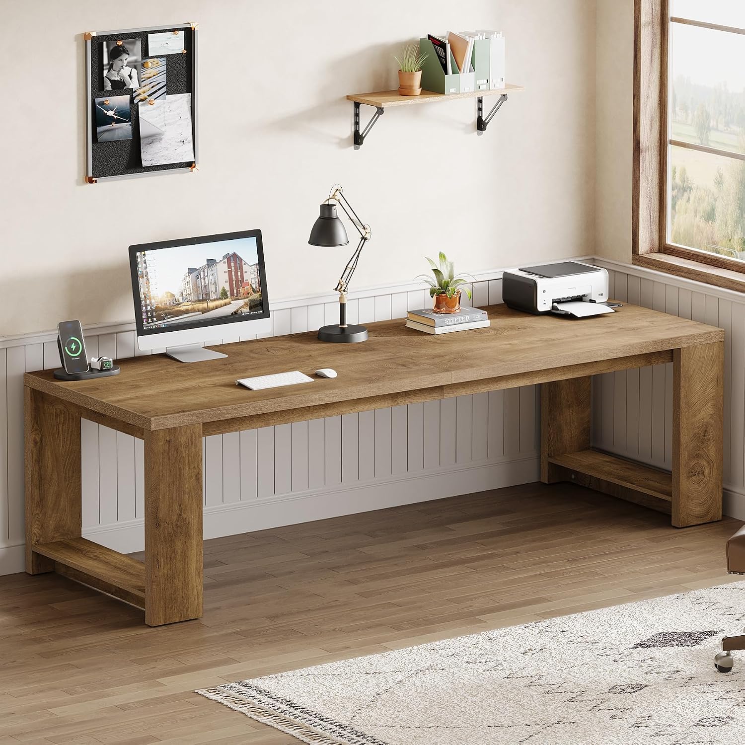 Tribesigns 2 Person Desk Set of 2, 86.6 Inches Extra Long Desk, Two People Computer Writing Table, Long Wood Office Desks Workstation for Home Office, Natural Wood